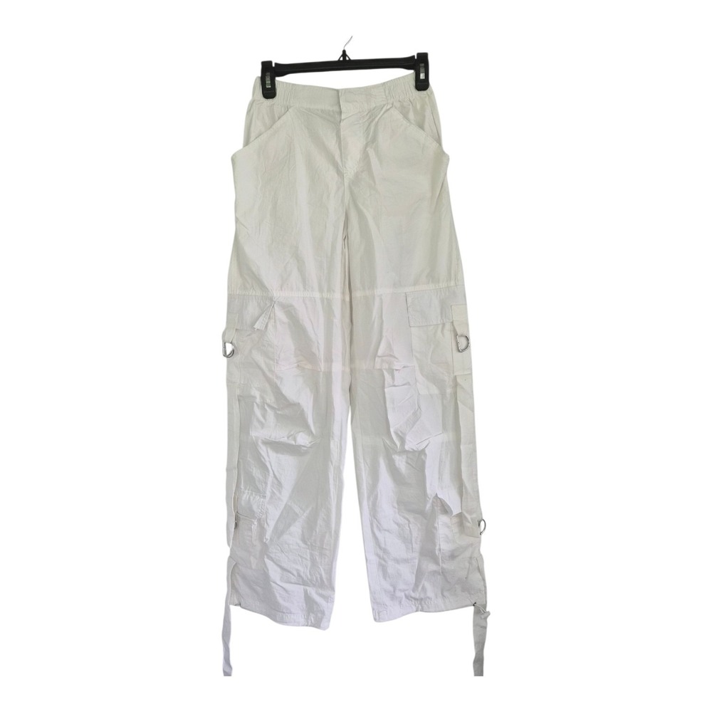 Angelkiss Y2K White Parachute Cargo Pants Women's XS Wide Leg Utility 100% Cotto